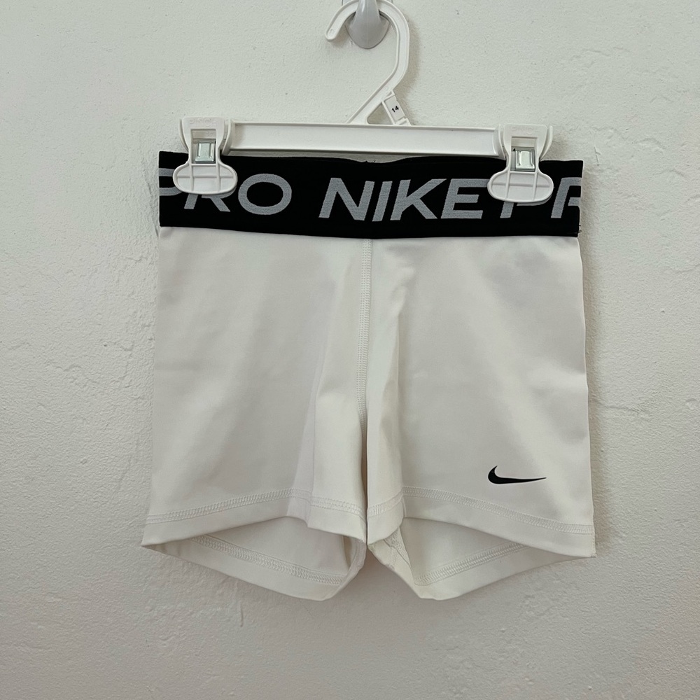 Nike White and Black Pro Dri-FIT Athletic Shorts